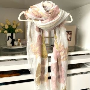 Floral Scarf - H&M large gauzy pink and white scarf
